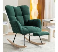 Mecedora, silla de lactancia con reposapiés, mecedora, tela de peluche, acolchada, sillón de relax, sillón de salón, sillón de salón, soporta hasta 110 kg, para salón, balcón (verde, reposapiés)