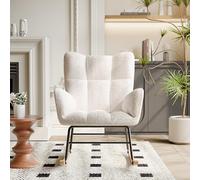 Mecedora, Sillón moderno con respaldo alto, silla de relax suave y sillón de lactancia, silla de salón, sillón tapizado para salón, dormitorio, balcón, beige (estilo 1)