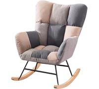 Mecedora tapizada con respaldo alto para sala de estar, cómoda base de madera, diseño a cuadros grises, elegante piel para decoración del hogar