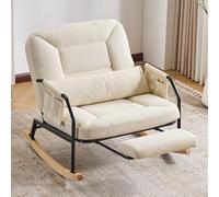 Mecedora XXL con reposapiés, respaldo ajustable, pana, color beige