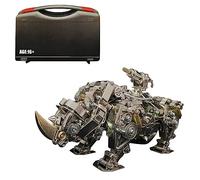 Mechanical Siege Rhino - Kit de modelo de montaje de metal 3D, más de 700 piezas de rompecabezas de animales steampunk con articulaciones móviles y luces para adultos y adolescentes, regalo
