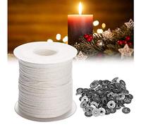 Mechas de vela de algodón natural con núcleo de mecha de 200 pies/rollo con 100 piezas de mecha de metal para sostenedores de mechas de cera de soja, para manualidades