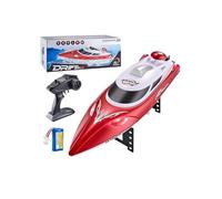 MechEdu Barco teledirigido de alta velocidad, 35 km/h, 2,4 GHz, impermeable, con luces LED, función de barrido de un botón, alarma de batería baja y alcance, RTR para mar y piscina (rojo)