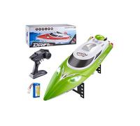MechEdu Barco teledirigido de alta velocidad, 35 km/h, 2,4 GHz, impermeable, con luces LED, función de barrido de un botón, alarma de batería baja y alcance, RTR para mar y piscina (verde)
