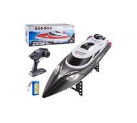 MechEdu Barco teledirigido de alta velocidad de 35 km/h, 2,4 GHz, impermeable, con luces LED, función de barrido de un botón, alarma de batería baja y alcance, RTR para mar y piscina (negro)
