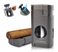 Mechero, 3 Jet Llamas Mecheros a Prueba de Viento con Cortador en V, Encendedor Caja de Regalo, Regalos para Hombres, No Contiene Gas (Gris)