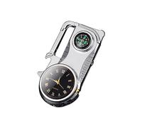 Mechero creativo con reloj, brújula multifuncional, llavero abrebotellas con luz de color, reloj real, cinco en uno, resistente al viento, encendedor (plateado)