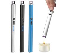 Mechero de barra de arco eléctrico, recargable por USB, largo con candado de seguridad, portátil, resistente al viento, sin llama para velas, barbacoa, estufa, camping, chimenea, 3 unidades