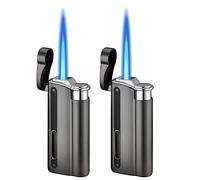 Mechero de gas recargable, 2 unidades, con ventana visible, resistente al viento, para chimenea, horno (negro, se vende sin gas)