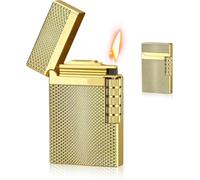 Mechero de gas rellenable, mechero tradicional de llama, encendedor de doble llama con llama ajustable, rodillo de encendido vertical, mechero, mechero, sin gas (dorado)