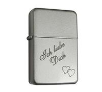 Mechero de gasolina Mate/plateado con grabado: Ich Liebe Dich