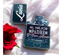 Mechero de Gasolina Personalizado con Mensaje para Papá, Diseño en Negro, Regalo del Día del Padre (Modelo 5)