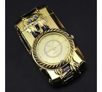 Mechero de lujo de metal en oro/plata. Con reloj (lobo dorado)