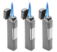 Mechero de metal Jetflame, 3 unidades, resistente al viento, sin gas butano, recargable y electrónico, llama fuerte para exteriores/velas/barbacoa/regalo (gris)
