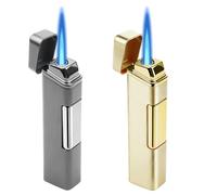 Mechero de metal resistente al viento, sin gas butano, recargable y electrónico, llama fuerte para exteriores, velas, barbacoa, regalo (dorado y gris)