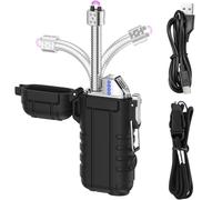 Mechero eléctrico de arco eléctrico, recargable por USB, largo con luz y silbato de emergencia, portátil, resistente al agua, a prueba de viento, sin llama para velas, barbacoa, estufa, camping,