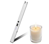 Mechero Electrico, Encendedor Electrico, Encendedor Velas, Recargable por USB, Resistente al Viento, para Velas, Chimenea, Barbacoa, Camping (Plata)