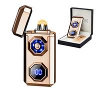 Mechero eléctrico Recargable USB C ARC de Plasma de Alta Potencia, Llama Fresca, Resistente al Viento, electrónico, con Linterna LED, para Velas, Fuegos Artificiales, Varillas de Incienso(Gold)