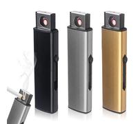 Mechero electrónico, 3 mecheros de tormenta eléctricos, mechero eléctrico con USB, encendido por ambas caras sin llama, resistente al viento, recargable, sin gas (Negro + Plata + Oro)