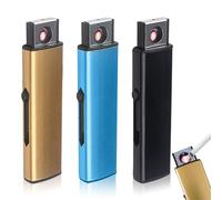 Mechero electrónico, 3 unidades, encendedor eléctrico, con puerto USB, encendido de doble cara, sin llama, resistente al viento, recargable, sin gas (negro + plata + azul)