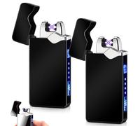 Mechero electrónico USB, 2 unidades de encendedor de arco eléctrico, con indicador de batería, resistente al viento, de plasma, con pulsador de botón