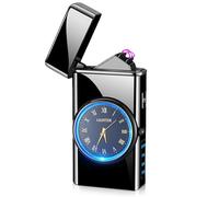 Mechero electrónico USB, arco eléctrico con función de iluminación LED y reloj, encendedor eléctrico USB de doble arco con indicador de batería, resistente al viento, encendedor de plasma, color negro