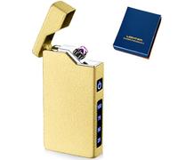 Mechero electrónico USB, arco eléctrico, con indicador de batería, resistente al viento, con caja de regalo, color dorado mate