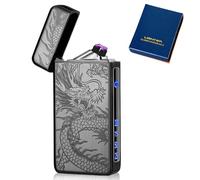 Mechero electrónico USB, arco eléctrico, con indicador de batería, resistente al viento, con caja de regalo (dragón negro)