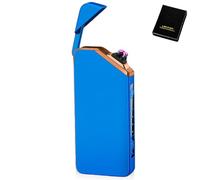Mechero electrónico USB, arco eléctrico, con indicador de batería, resistente al viento, de plasma con pulsador de botón, color azul