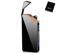 Mechero electrónico USB, arco eléctrico, con indicador de batería, resistente al viento, de plasma pulsando un botón, color negro
