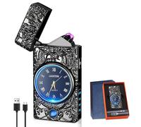 Mechero electrónico USB, de plasma, encendedor de arco eléctrico, con función de iluminación LED y reloj, resistente al viento, con indicador de batería, encendedor de tormentas para cocina, chimenea