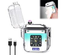 Mechero electrónico USB Plasma con LED, reloj e indicador de batería, cortavientos para cocina, chimenea