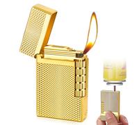 Mechero inflable clásico retro, estilo retro, resistente al viento, vintage, con caja de regalo, llama suave para hombres y padres (dorado)