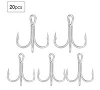 MechKit Anzuelo de Pesca con púas afiladas, anzuelos triples de Metal de Alta Resistencia, Anzuelo para Pesca de Peces Grandes, Plata, 20 Piezas 6# o 10 Piezas 1/0# (Tamaño pequeño 6# (20 Piezas