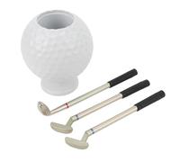 MechKit Golf Ball Shaped Pen Holder Elegant Desktop Organizer Stylish Decorative Pencil Cup for Office Home Study Rooms White ABS Material with 3 Golf Club Pens