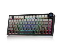 MechLands AK820V2 75% Teclado gaming inalámbrico con pantalla TFT de 0,9 pulgadas y control giratorio, teclado mecánico cremoso Gasket, batería de 10000 mAh, intercambiable en caliente, RGB para Win
