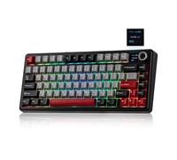 MechLands Aula F75 MAX - Teclado inalámbrico gaming con pantalla y control giratorio, 75% intercambiable en caliente, teclado mecánico con Creamy Gasket, RGB, NKRO para Win/Mac/Linux (negro rojo)