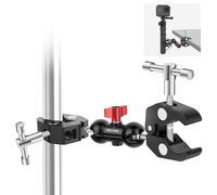 Mechrig Soporte de cámara de doble abrazadera con brazo mágico, soporte de paraguas de aluminio doble para escritorio, luz de estudio/soporte de brazo, reflector de fotografía, barras transversales