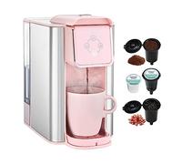 Mecity Cafetera rosa 3 en 1 de una sola porción, para cápsulas de café de fondo plano, café molido, taza de 6 a 10 onzas, depósito de agua extraíble de 50 onzas, 120 V y 1150 W