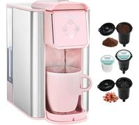 Mecity Cafetera rosa 3 en 1 de una sola porción, para cápsulas de café de fondo plano, café molido, taza de 6 a 10 onzas, depósito de agua extraíble de 50 onzas, 120 V y 1150 W