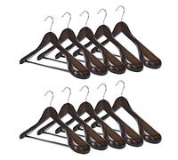 MECOREX Juego de 10 perchas de madera maciza, con hombros extra anchos, antideslizantes, para camisas, abrigos, chaquetas, pantalones, trajes, ganchos giratorios de 360° (color nogal oscuro)