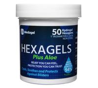 Medagel Hexagels Plus Aloe Vera - Almohadillas de hidrogel curativas avanzadas para prevención de ampollas y cuidado calmante de quemaduras, protección de pies, talón, dedos y tobillo, paquete de 50