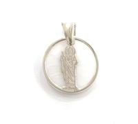 Medalla Colgante de San Judas Tadeo en Plata de Ley y nácar. Judas Tadeo fue uno de los discípulos de Jesús de Nazaret Que formaba Parte de los Doce apóstoles.