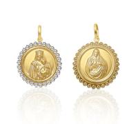 Medalla colgante Escapulario en oro de ley, Virgen del Carmen y Sagrado corazón, circones engastados, medida 20 mm