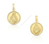Medalla Colgante Escapulario Oro de Ley 9 Kilates, Virgen Carmen y Sagrado Corazón, 11 mm