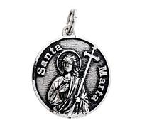 Medalla colgante plata Ley 925m maciza 18mm. Santa Marta detalles tallados