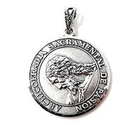 Medalla Cristo Archicofradía Sacramental Pasión plata Ley 925m maciza 24 mm. escudo doble cara Hermandad Sevilla