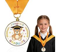 Medalla de premio de graduación preescolar para jardín de infantes, medalla de oso con cinta amarilla para el cuello para estudiantes, clase de 2026, regalos de graduación, suministros de fiesta de