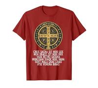 Medalla de San Benito Católica Latina Tradicional Camiseta, Hombre, Arándano, 3XL