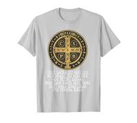 Medalla de San Benito Católica Latina Tradicional Camiseta, Hombre, Plata, S